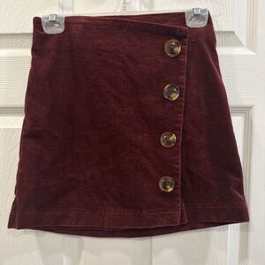 Altar'd State Corduroy A Line Button Front Skirt Burgundy Size Small Stretch
